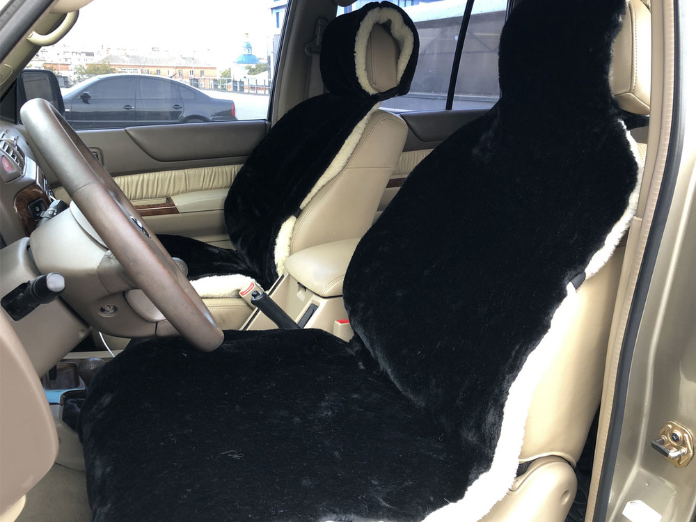 Накидка на сиденье автомобиля из натурального меха овчины мутона черный фото №1