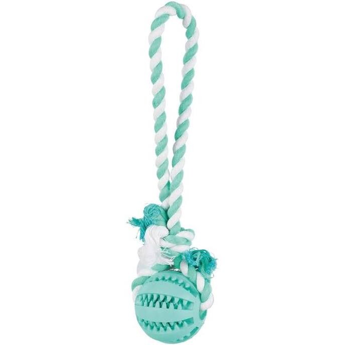 Игрушка для собак trixie мяч для чистки зубов «denta fun» на веревке с ручкой 24 см фото №1