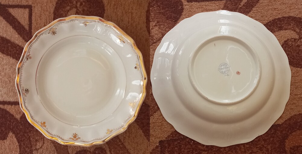 Фарфоровая тарелка фигурная рельефная 25 см. позолота коростень винтаж 1957-1960-е гг. н111 фото №2