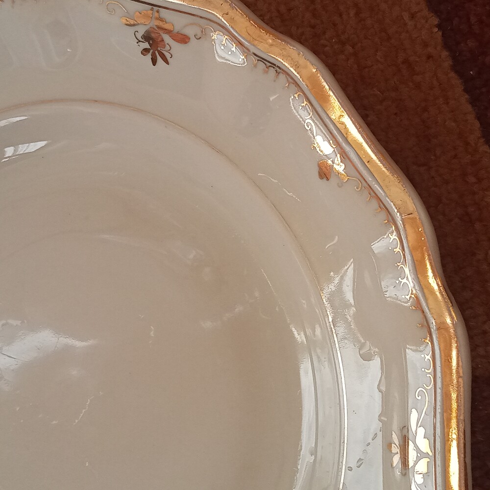 Фарфоровая тарелка фигурная рельефная 25 см. позолота коростень винтаж 1957-1960-е гг. н111 фото №5