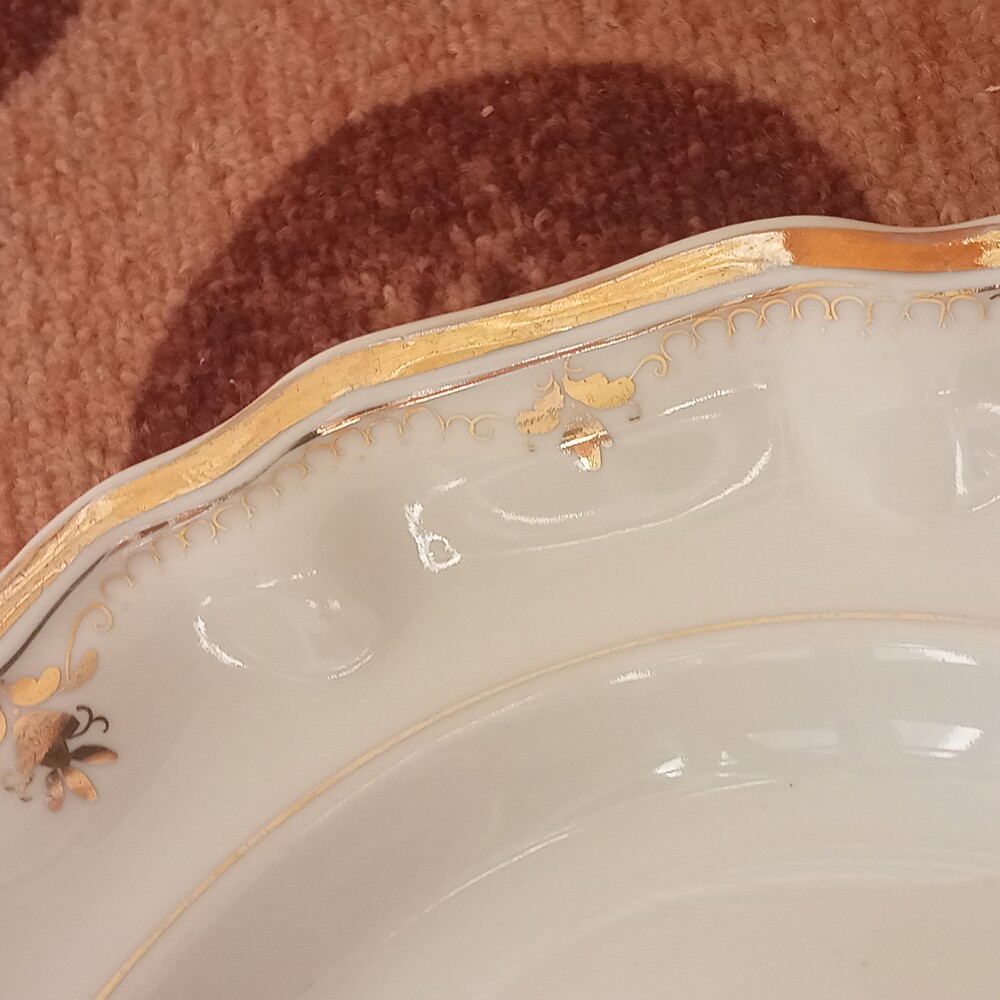 Фарфоровая тарелка фигурная рельефная 25 см. позолота коростень винтаж 1957-1960-е гг. н111 фото №6