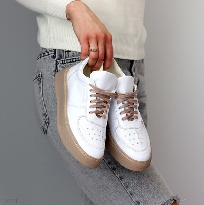 Білі жіночі шкіряні кросівки на бежевій підошві, натуральна шкіра, 36-40р