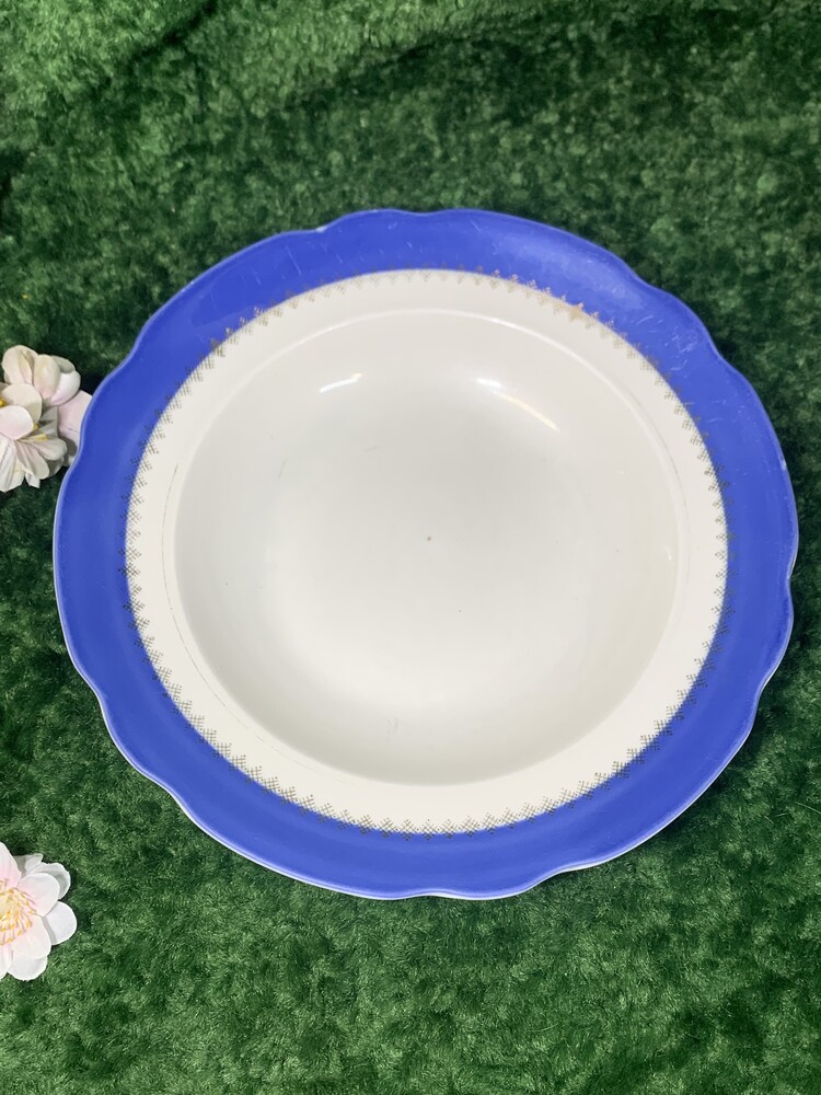 60-ті! тарілка супова порцелянова коростень вінтаж срср 24 см, блакитний кант та позолота н1786 фото №1