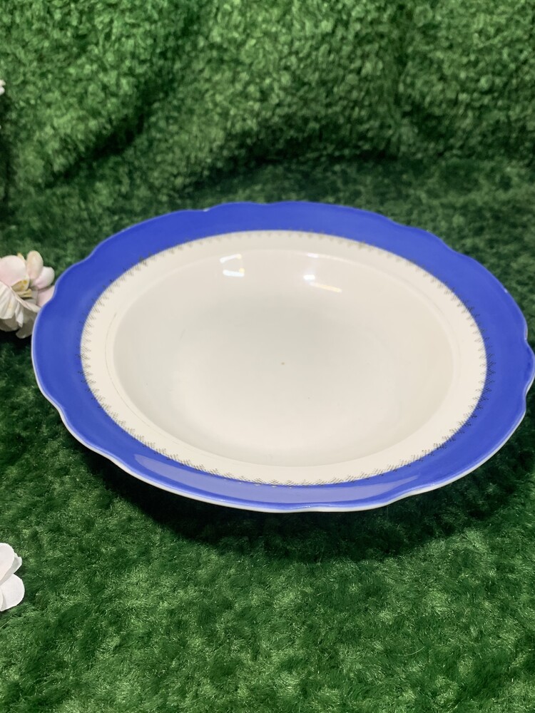 60-ті! тарілка супова порцелянова коростень вінтаж срср 24 см, блакитний кант та позолота н1786 фото №2