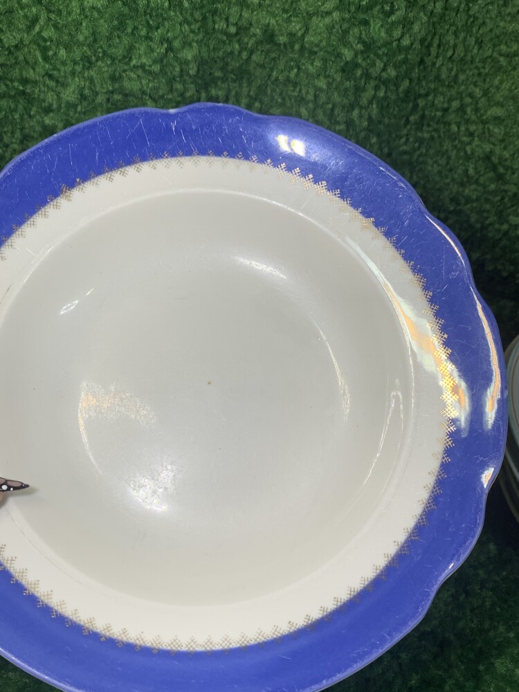 60-ті! тарілка супова порцелянова коростень вінтаж срср 24 см, блакитний кант та позолота н1786 фото №4
