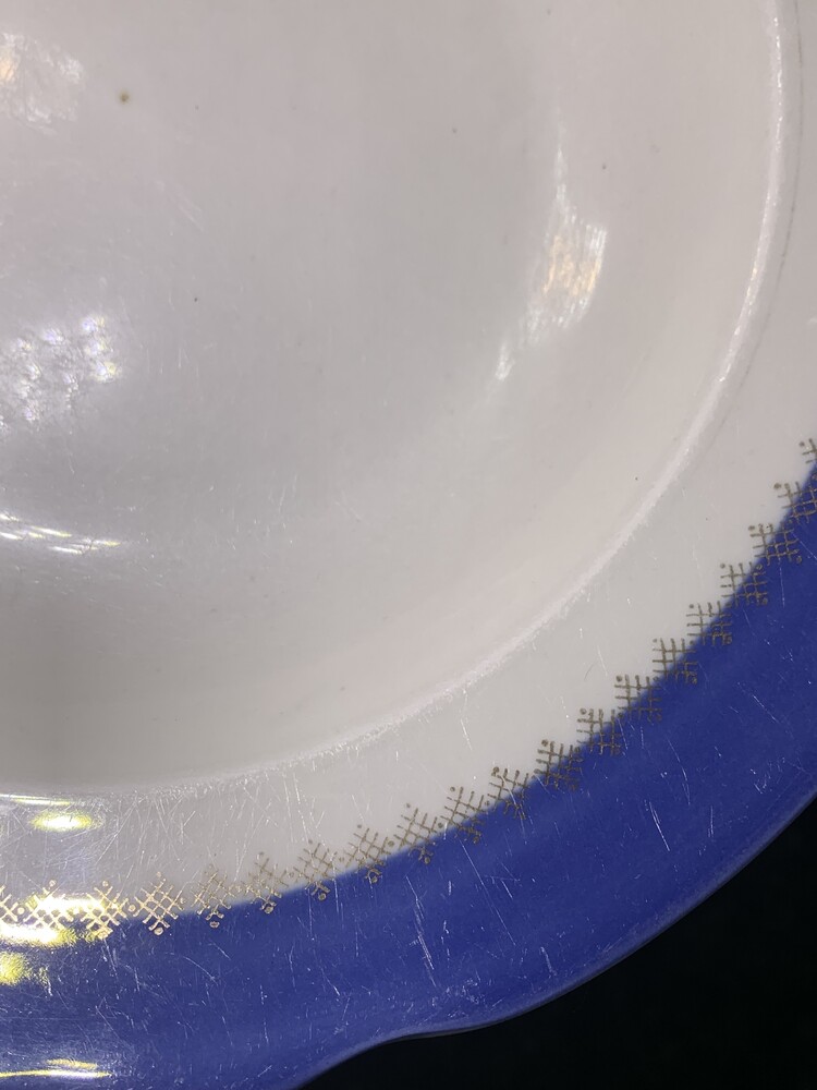 60-ті! тарілка супова порцелянова коростень вінтаж срср 24 см, блакитний кант та позолота н1786 фото №5