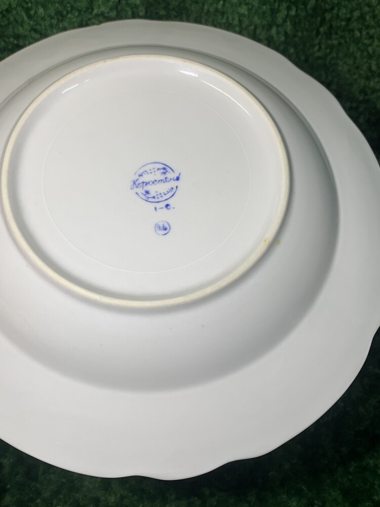 60-ті! тарілка супова порцелянова коростень вінтаж срср 24 см, блакитний кант та позолота н1786 фото №7